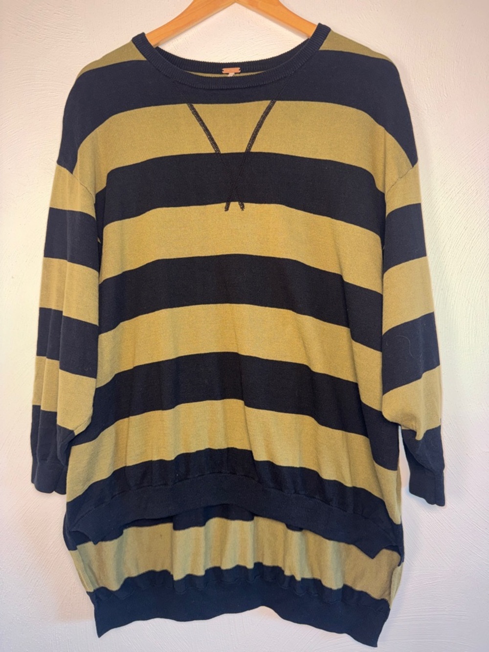 Free People Olive and Black Striped Oversized Sweater